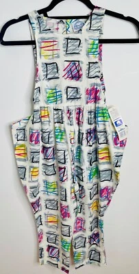 NOS VTG 80'S-90'S GOLDEN RAINBOW WHITE GRAPHIC ABSTRACT PRINT ROMPER JUMPSUIT*6 - Photo 1/4