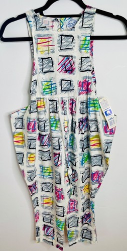 NOS VTG 80'S-90'S GOLDEN RAINBOW WHITE GRAPHIC ABSTRACT PRINT ROMPER JUMPSUIT*6