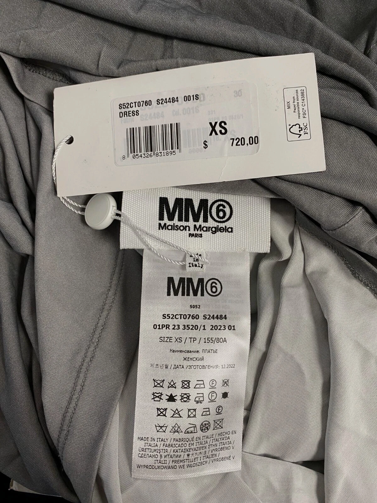 Abito MIDI Maison Margiela da donna grigio stampato collo a turtleneck $720 MM6 taglia XS