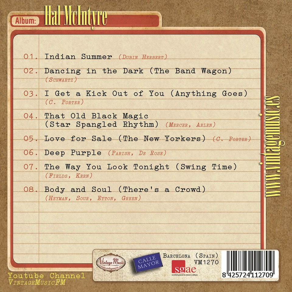 HAL MCINTYRE CD Vintage Dance Orchestra / Idian Summer , Deep Purple , Dancing - Image 2 of 3