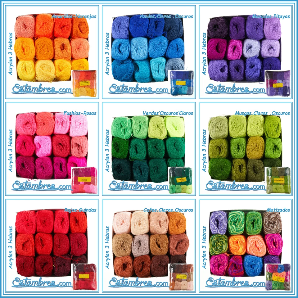 ACRILAN 3 HEBRAS [Multicolor Pack] - 15grs 12-Pack of 3-thread yarn for crafts - Image 2 of 3