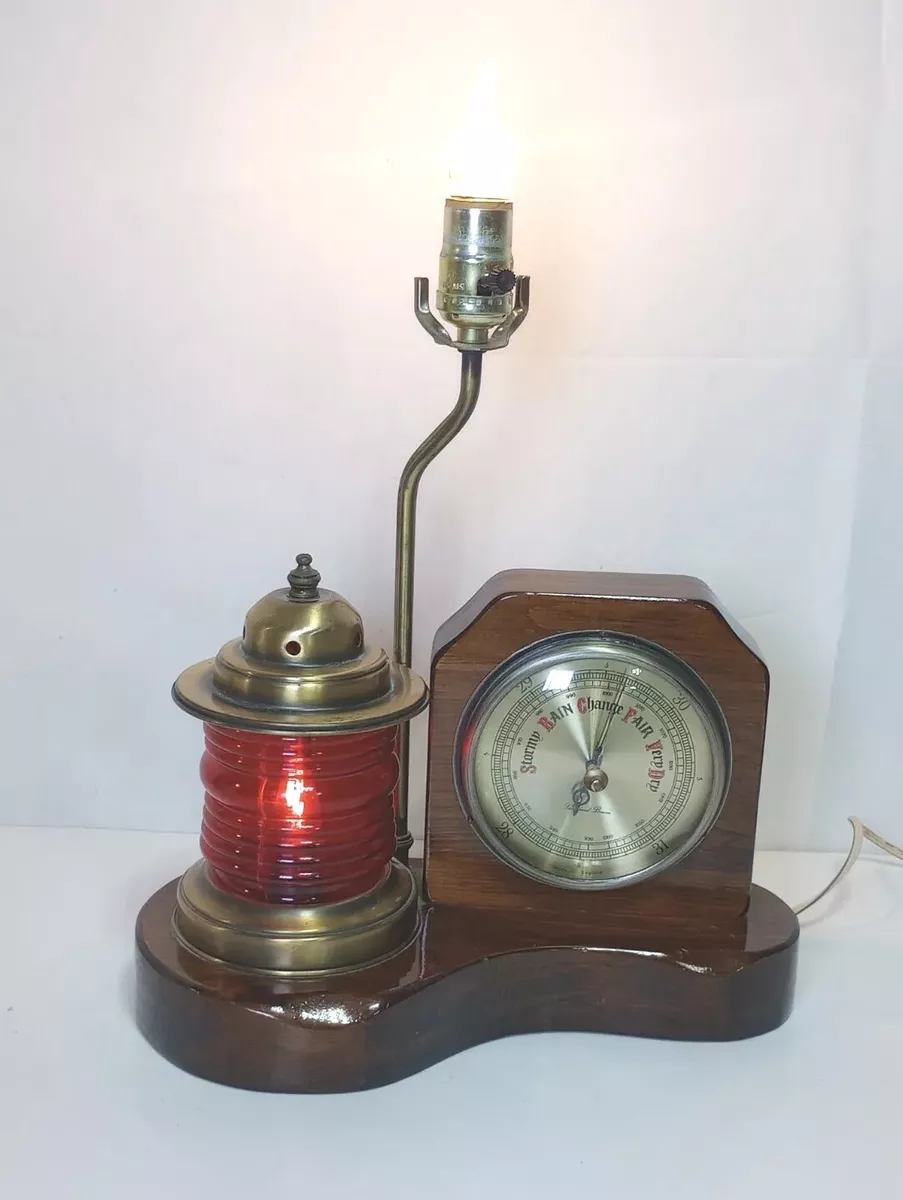 Vintage Nautical Table Lamp With Barometer Ships Port Light No Shade