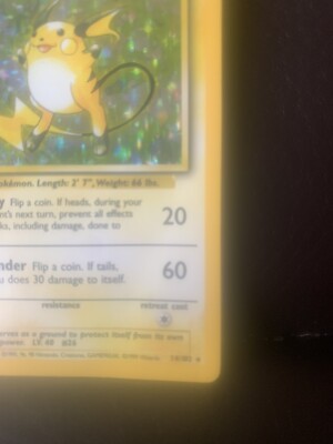 Raichu Holo 14 / 102 Rare holographic pokemon cards Base Set Unlimited Wotc 