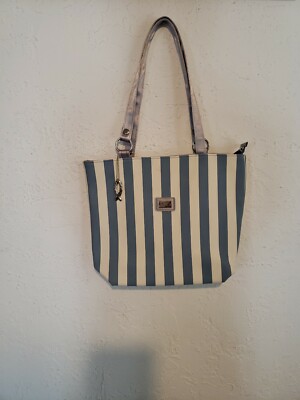 Female shoulder bag, POLA, blue&white striped, new w/o tag