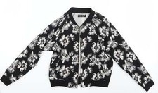 Select Womens Black Floral Jacket Coat Size 6 Zip