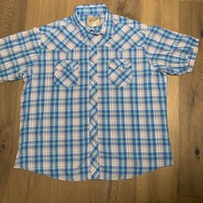 Vintage WRANGLER Western Pearl Snap Short Sleeve Shirt Blue Plaid Mens Size 2XL