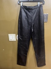 Wilsons Leather Pelle Studio Genuine Black Leather Straight Leg Moto Pants. Sz 2