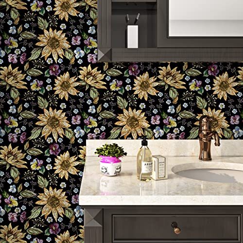 Peel and Stick Floral Wallpaper Vintage Floral Wallpaper Dark 17.5in×