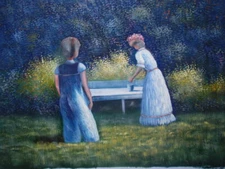 LandScape Girl oil painting on Canvas 24" x36" ~100% Hand painting #HHP-57