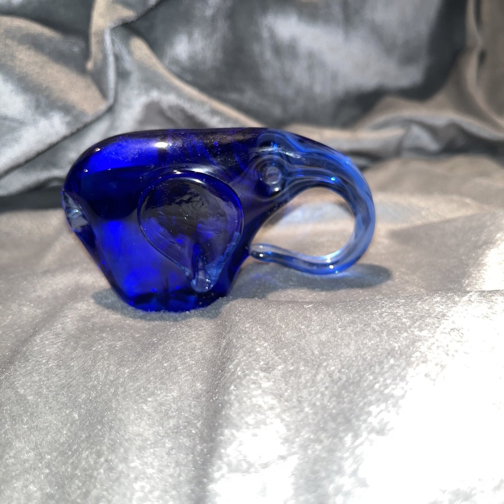 Handblown Cobalt Blue Elephant Art Glass Paperweight Figurine