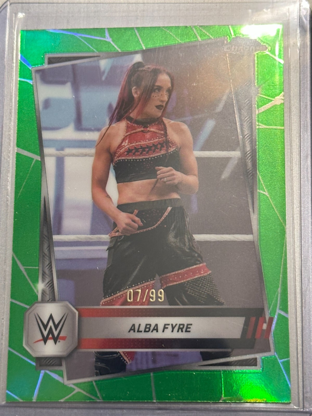 2025 Topps Chrome WWE Alba Fyre Green Refractor 7/99