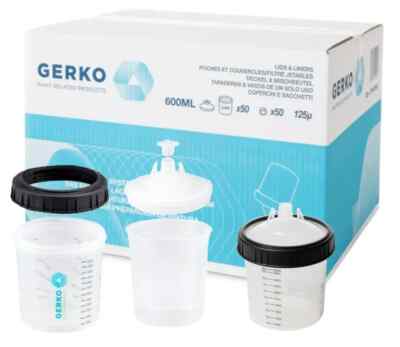 50x GERKO Becher Paint System Kit 125 µ 600ml Autolack Lackierpistole PPS FPS
