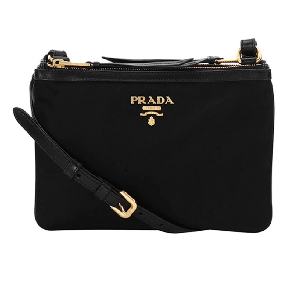 Authentic New Prada Black Tessuto Nylon Bandoliera Messenger Bag