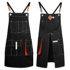  Chef Apron, Cross Back Straps Apron With Pockets for Men Women, 100% Black