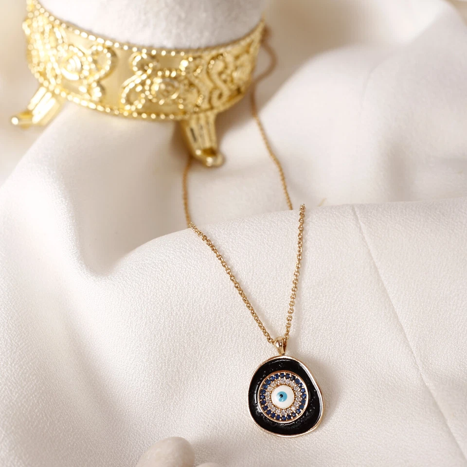 PERGEN Chapado en Oro 14K Negro, Auténtico Collar Mal de Ojo Verano Minimalista Regalo Foto 4 de 4