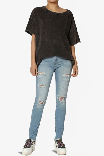 TheMogan Women's Distressed Ripped Mid Rise Stretch Perfect Skinny Jeans Light - Picture 14 of 14