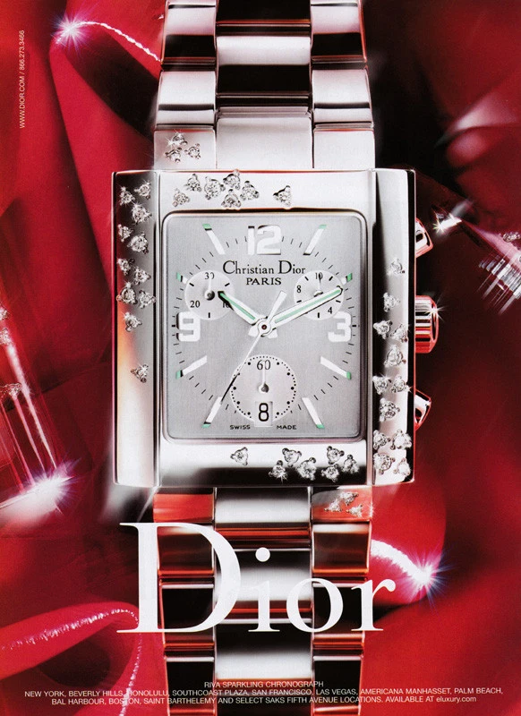 Montre imprimée Dior annonce 2004   diamants saupoudrés dessus