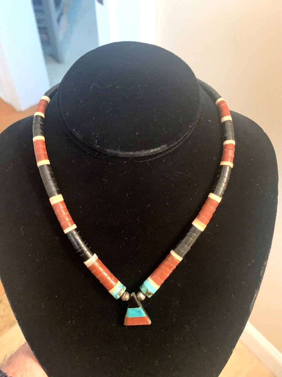 Rare Turquoise! Vintage Navajo Heishi Sterling Silver Native American Necklace Rare Turquoise! Vintage Navajo Heishi Sterling Silver Native American Necklace
