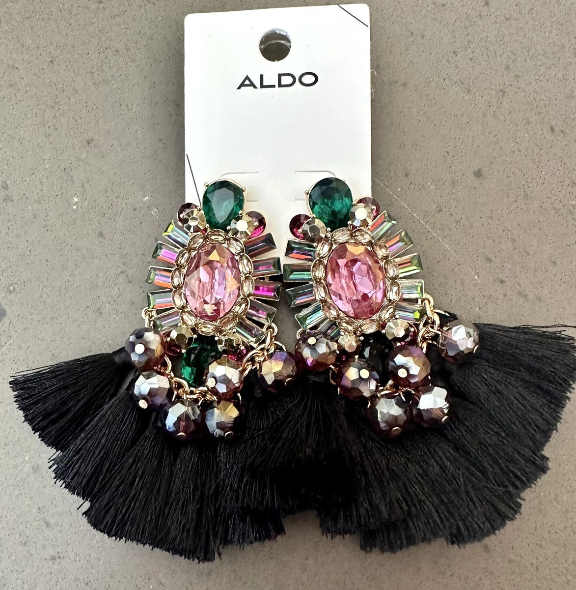 Aldo Crystal Tassel Statement Earrings Black