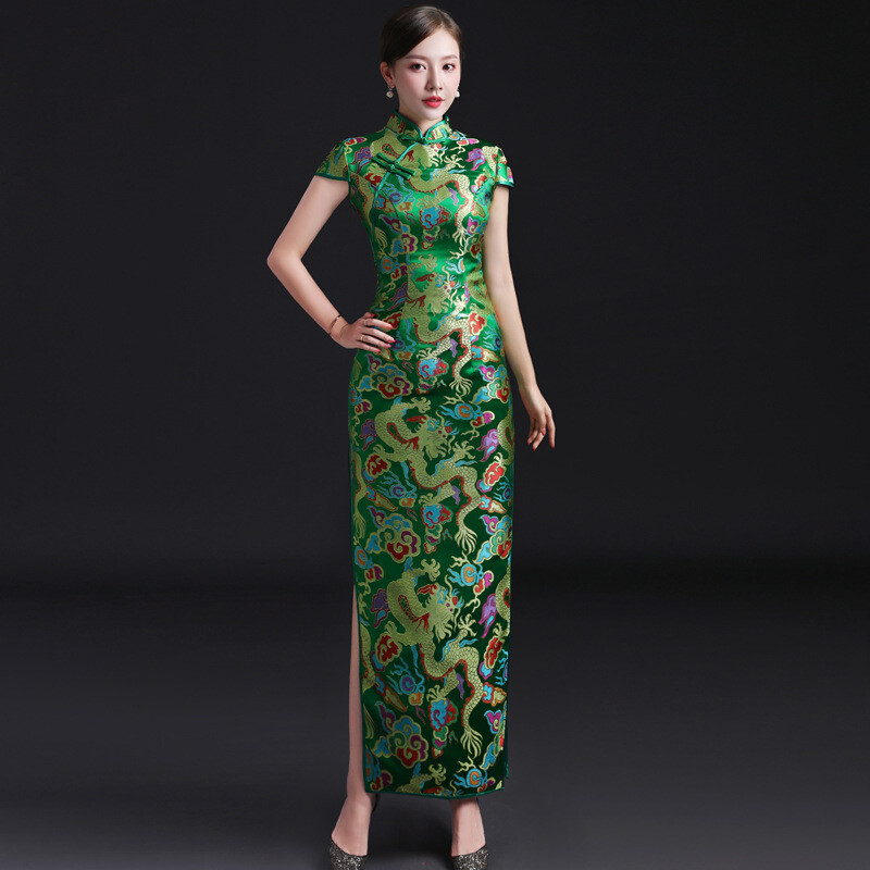 Women's Vintage Chinese Dragon Embroidery Cheongsam Long Dress Slim Qipao  XS-3XL | eBay