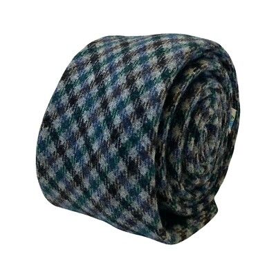 Frederick Thomas Designer Grau,Blau,Grün & Brown Karo Tweed Stil Wolle Krawatte