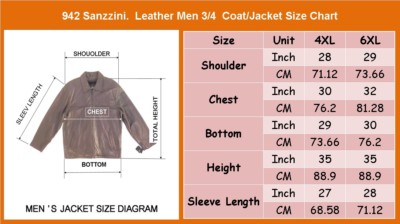 942 Sanzzini, Vintage, Men Zip Up Real Lambskin Leather 3/4 Coat