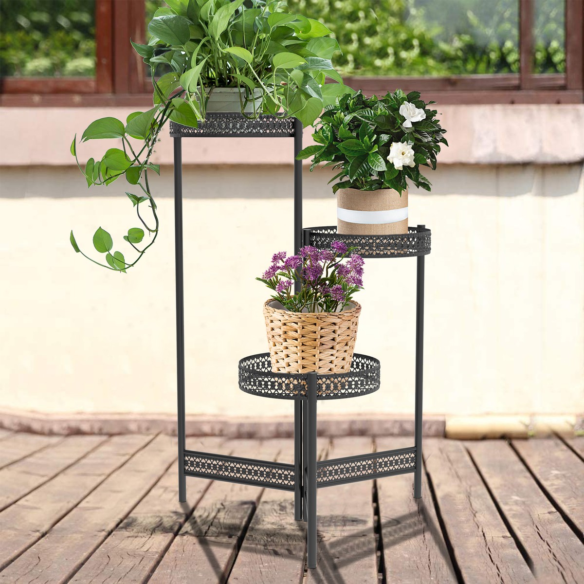 Multi Tier Folding Plant Stand Iron Elegant Flower Potted Rack