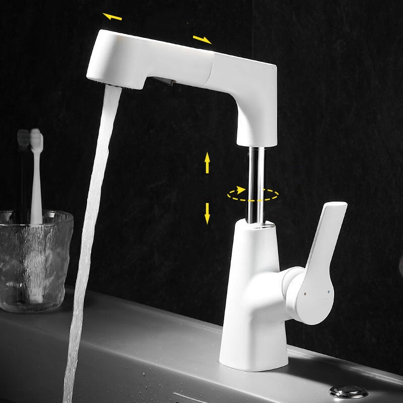 Sink Basin Tap Bathroom Pull Out Taps 360° Rotatable Faucet Kitchen Brass Faucet - Image 4 of 4