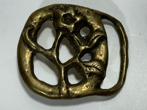 Vintage Belt Buckle Solid Brass 1970’s Open Floral Design 70s