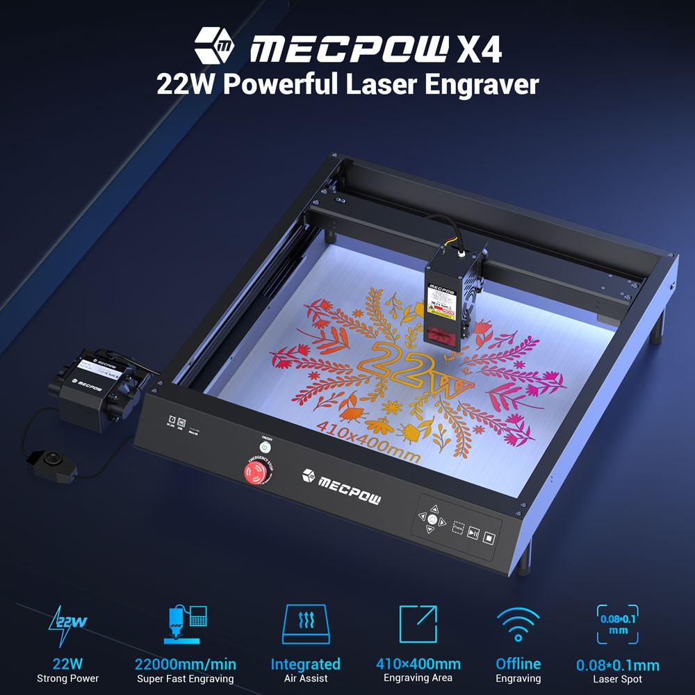 Mecpow X4 Laser Engraver 22000mm/min,410x400mm,50°±5,with Auto