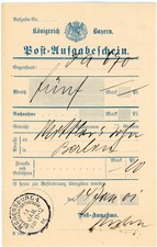K&ouml;nigreich Bayern Post-Aufgabeschein Aufsess 1901