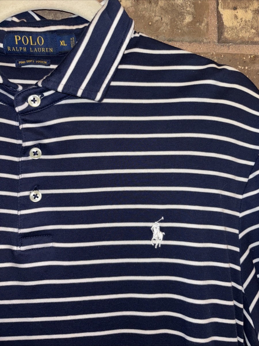 Polo Ralph Lauren Short Slv Mens XL Pima Soft Touch Navy Striped