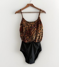 Vintage Robby Len Swimsuit One Piece Blouson Animal Print Retro 80s 90s Size 10