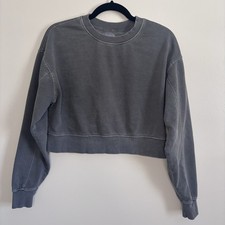 Lazy Sunday Women Blue Gray Cropped Crewneck Sweatshirt Faded Wash Cozy Size M