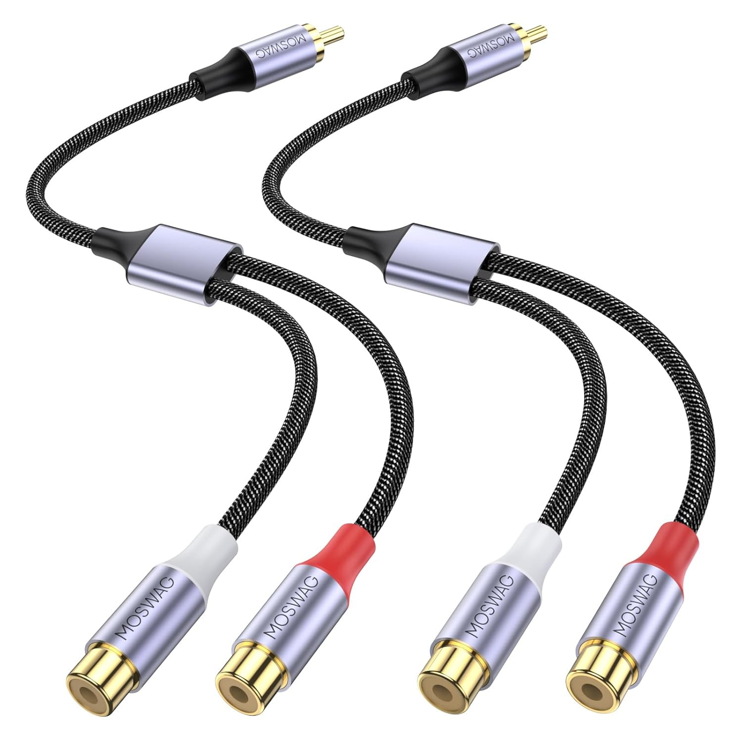 RCA Y Splitter, RCA 1 Male to 2 Female Audio Y Speaker Adapter Splitter Cable (2