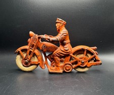Rare Vintage Cast Iron Police Motorcycle - Original Orange Paint - Made in USA