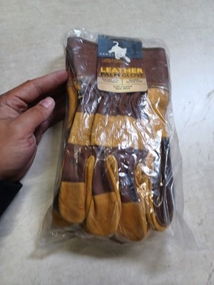 (QTY 6 Pairs) HANDS ON Large Premium Double Leather Palm Multi-Purpose Gloves