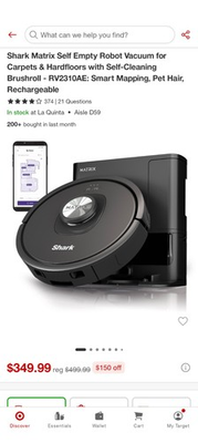 #ad Shark Matrix RV2310AE Robotic Vacuum Cleaner Black $193.00