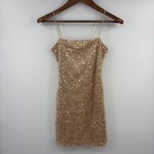 Gold Sequin Eyelash Cocktail Dress Womens Sleeveless Mini Party Holiday Glam