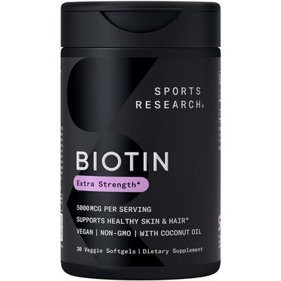 Vegan Biotin 5000mcg+ Coconut Oil Extra Strength Hair Vitamin 30 Veggie Softgels