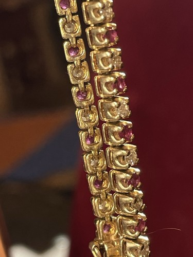 14K GOLD RUBY & DIAMOND BRACELET 12.3 grs HIGH END NATURAL GEMSTONES 7.25 L - Picture 3 of 24