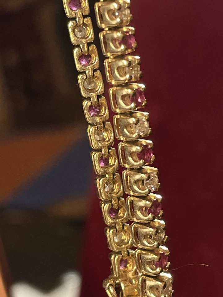 14K GOLD RUBY & DIAMOND BRACELET  12.3 grs HIGH END NATURAL GEMSTONES 7.25 L - Image 3 of 4
