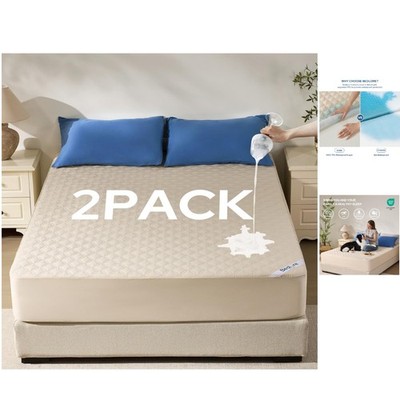 2-Pack Waterproof Queen Size Mattress Protector | Noiseless & Deep Pocket Fit