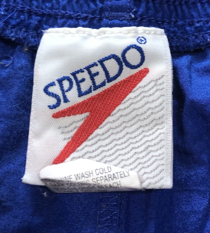 Винтажные мужские синие БЛЕСТЯЩИЕ нейлоновые плавки 90-х Speedo СЕРФЕР ПЛЯЖ шорты для серфинга L - Изображение 3 из 4