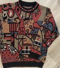 Vintage Geometric Abstract Crazy Patterned Colorful Wool Sweater-No Tag
