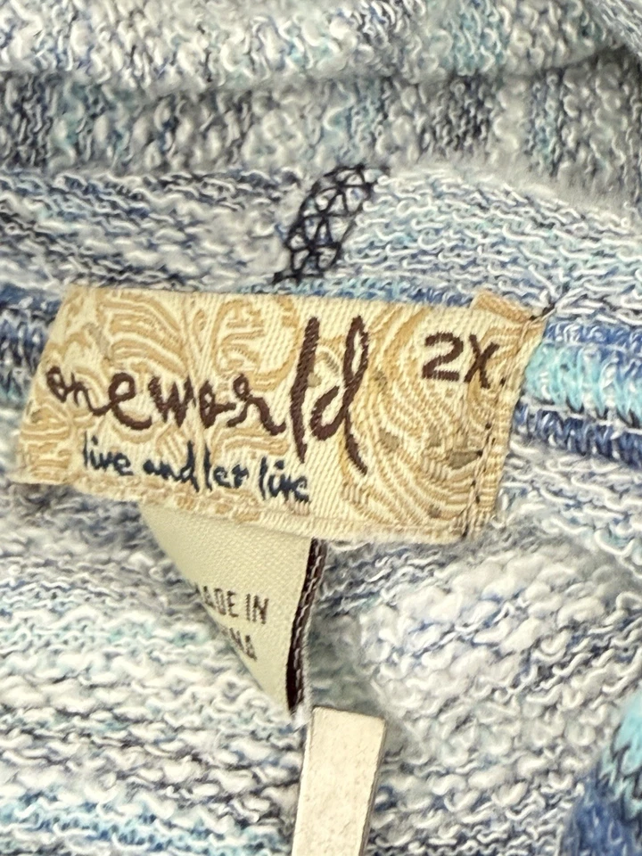 Толстовка с капюшоном One World Live & Let Live рукав 3/4 марлевая на молнии синяя махровая вязаная - Изображение 2 из 4