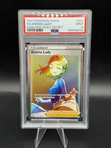 2021 POKEMON SWORD & SHIELD EVOLVING SKIES SECRET #221 FULL ART/AROMA LADY PSA 9