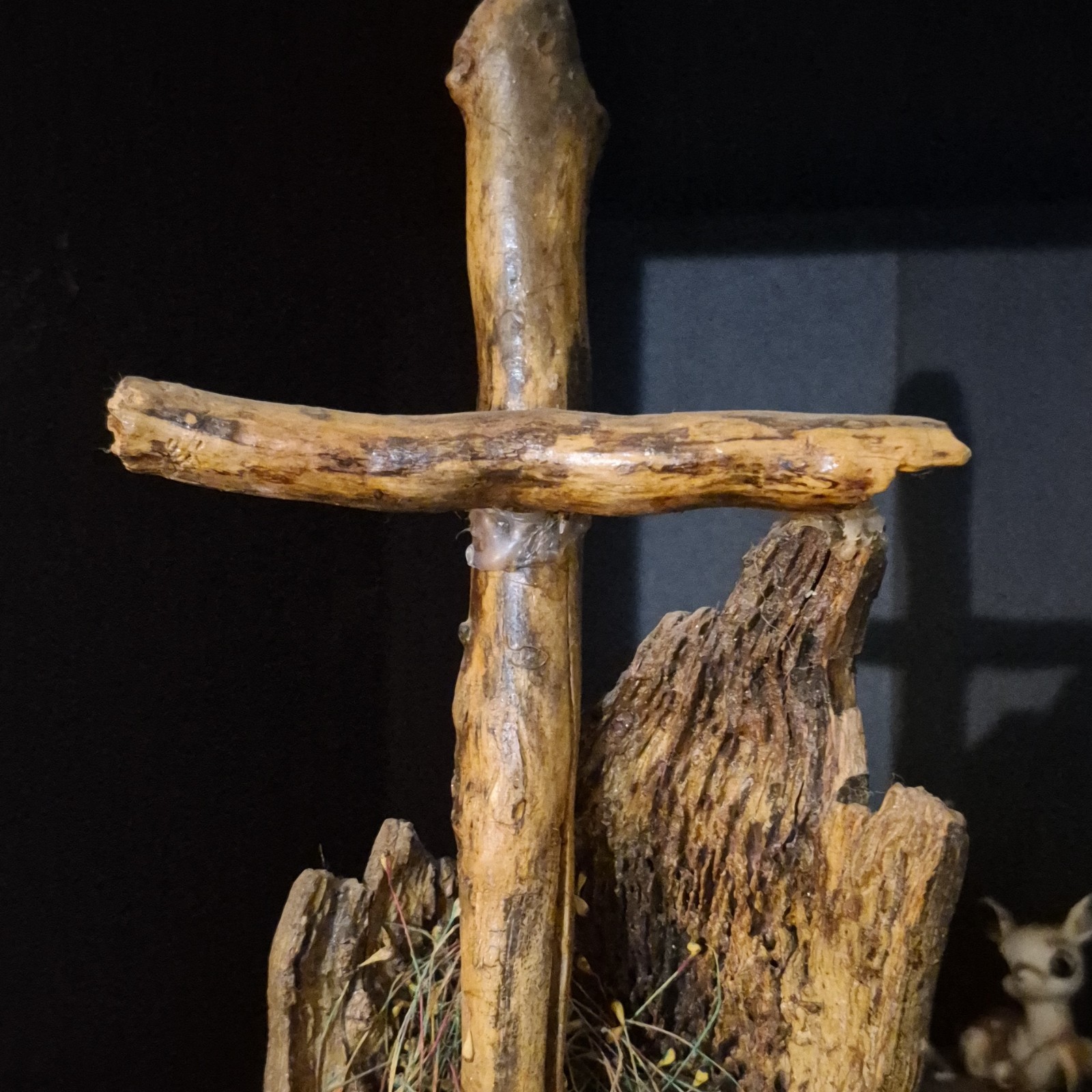 Handmade Carved Wood Cross Folk Art Religious Statue Sculpture