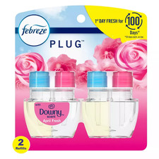 Febreze Odor-Fighting Fade Defy Plug Air Freshener Refill Downy April Fresh -2pk