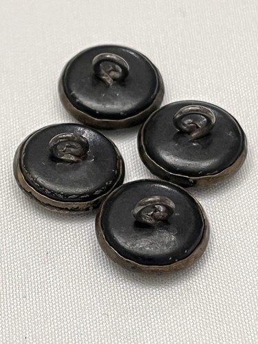 Antique Vintage Set of 4 Square Black Glass Set in Metal Buttons - 1/2" (Q65) - Picture 5 of 5